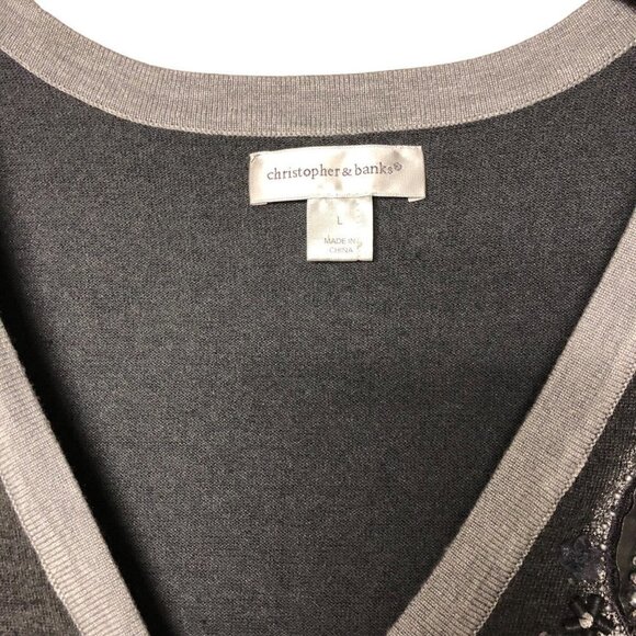 CHRISTOPHER‎ BANKS WOMEN GRAY CARDIGAN SWEATER  LG - Picture 6 of 6